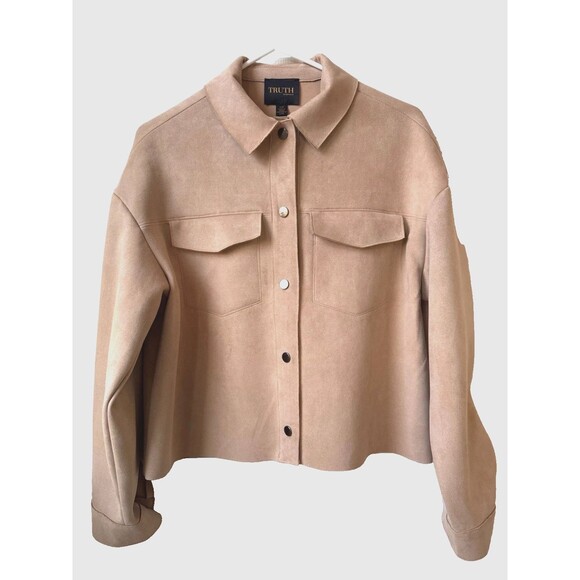 Truth Jackets & Blazers - Truth by Republic Jacket Woman Vegan Leather Suede Beige Snap NEW Sz L ***